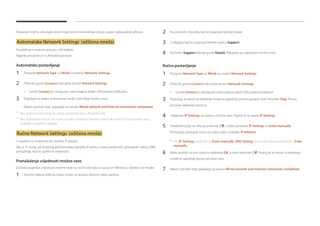 Samsung LH48DBDPLGC/EN manual Automatske Network Settings ožičena mreža, Ručne Network Settings ožičena mreža, Manually 