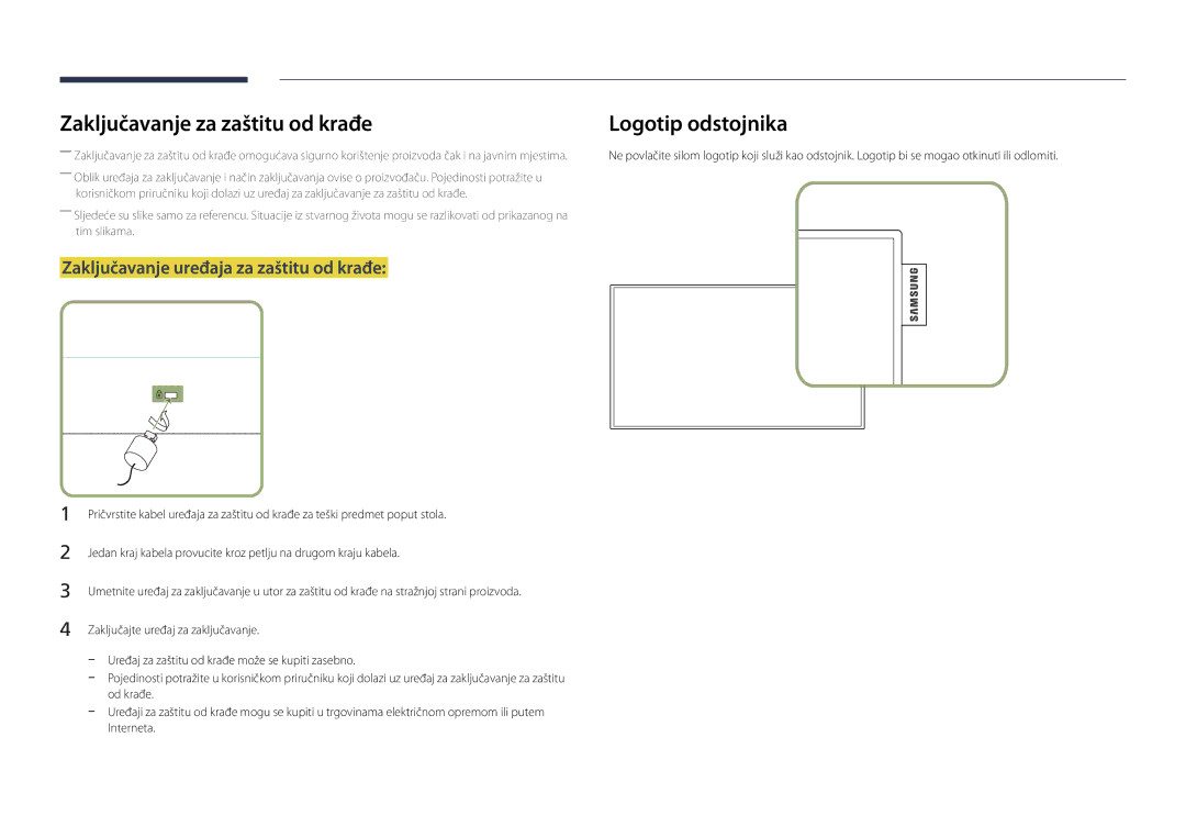 Samsung LH32DBDPLGC/EN, LH48DBDPLGC/EN manual Zaključavanje za zaštitu od krađe, Zaključavanje uređaja za zaštitu od krađe 