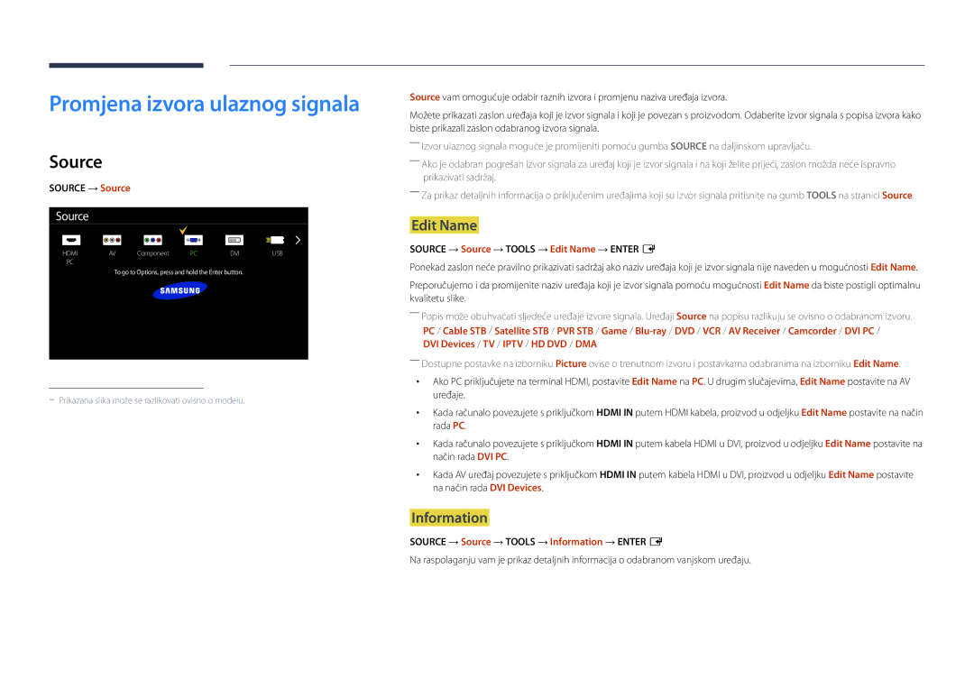 Samsung LH40DBDPLGC/EN, LH32DBDPLGC/EN, LH48DBDPLGC/EN manual Source, Edit Name, Information 