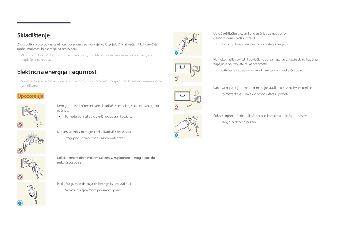 Samsung LH48DBDPLGC/EN, LH32DBDPLGC/EN, LH40DBDPLGC/EN manual Skladištenje, Električna energija i sigurnost 