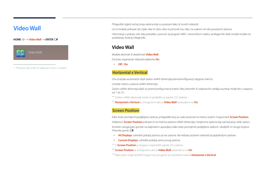 Samsung LH40DBDPLGC/EN, LH32DBDPLGC/EN, LH48DBDPLGC/EN manual Video Wall, Horizontal x Vertical, Screen Position 