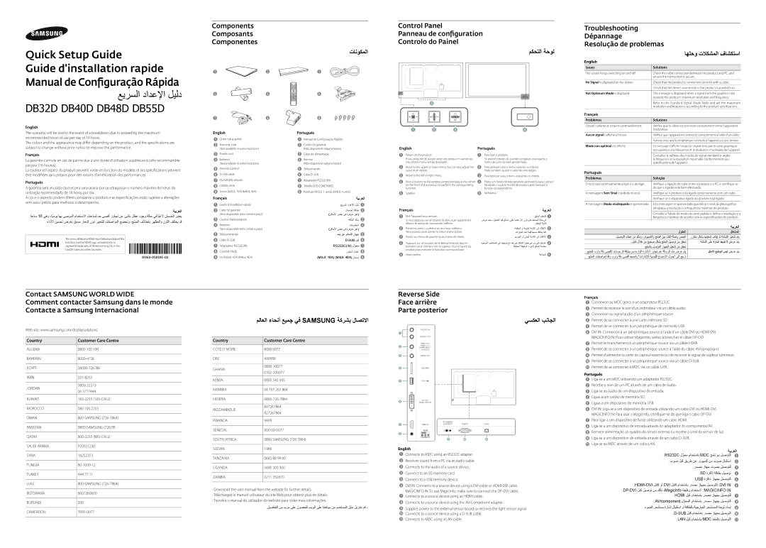 Samsung LH48DBDPLGC/EN, LH32DBDPLGC/EN, LH40DBDPLGC/UE, LH48DBDPLGC/UE manual ﺕﺎﻧﻮﻜﻤﻟﺍ, ﻢﻜﺤﺘﻟﺍ ﺔﺣﻮﻟ, ﻲﺴﻜﻌﻟﺍ ﺐﻧﺎﺠﻟﺍ 