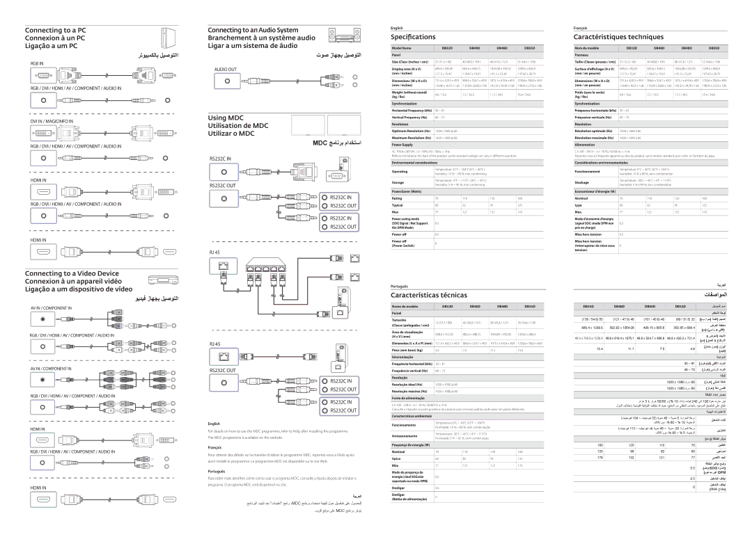 Samsung LH40DBDPLGC/UE manual ﺮﺗﻮﻴﺒﻤﻜﻟﺎﺑ ﻞﻴﺻﻮﺘﻟﺍﺍ, ﺕﻮﺻ ﺯﺎﻬﺠﺑ ﻞﻴﺻﻮﺘﻟﺍ, Mdc ﺞﻣﺎﻧﺮﺑ ﻡﺍﺪﺨﺘﺳﺍ, ﻮﻳﺪﻴﻓ ﺯﺎﻬﺠﺑ ﻞﻴﺻﻮﺘﻟﺍ, ﺕﺎﻔﺻﺍﻮﻤﻟﺍ 