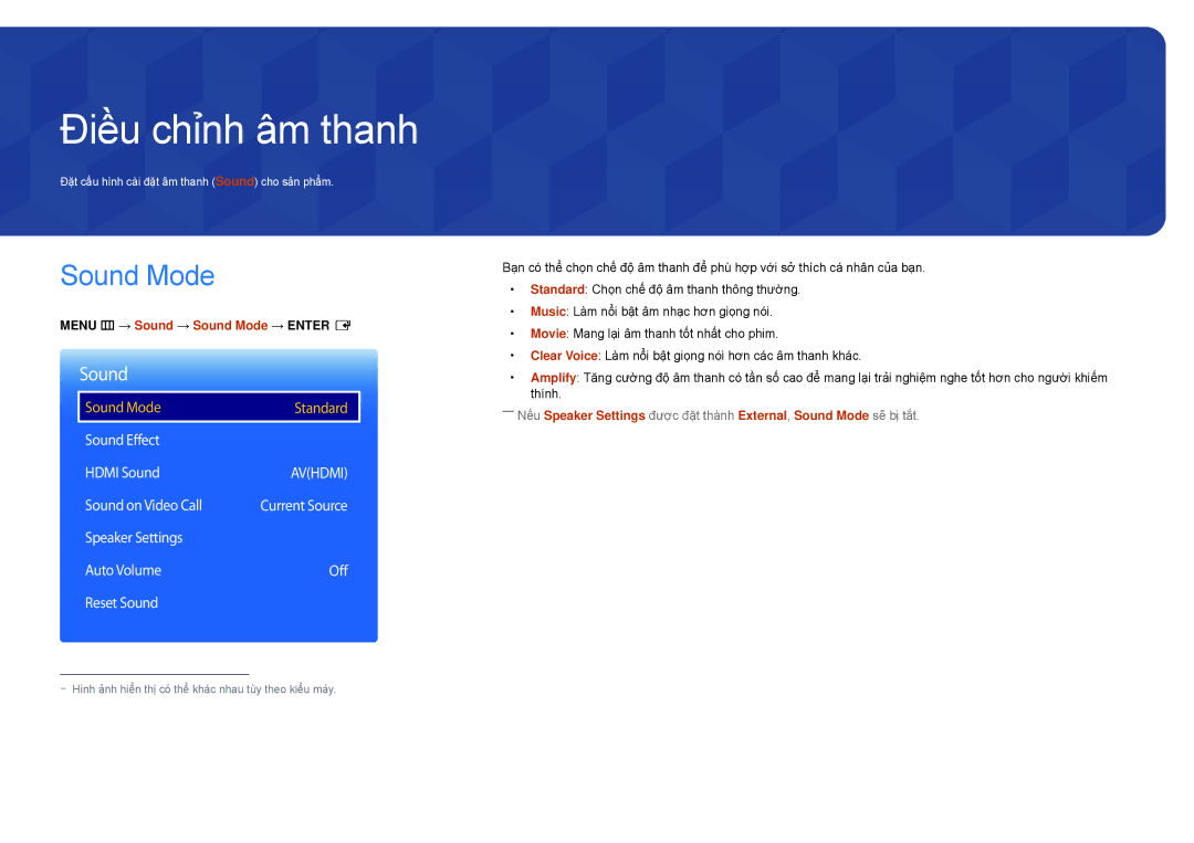 Samsung LH32DBDPLGC/XY, LH48DBDPLGC/XY, LH55DBDPLGC/XY, LH40DBDPLGC/XY manual Điều chỉnh âm thanh, Sound Mode 