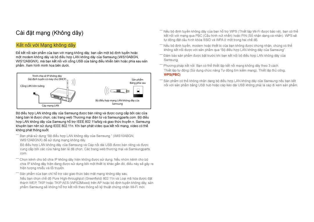 Samsung LH48DBDPLGC/XY, LH32DBDPLGC/XY, LH55DBDPLGC/XY manual Cà̀i đặt mạ̣ng Không dây, Kêt nối với Mạng không dây 