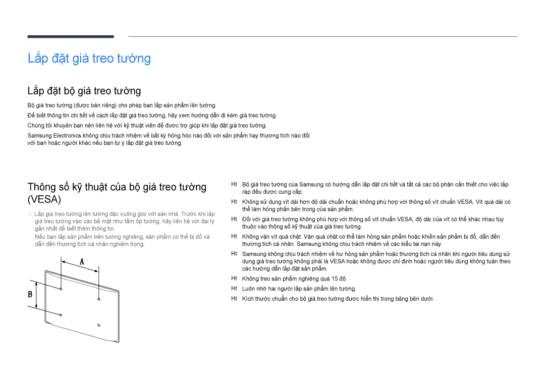 Samsung LH32DBDPLGC/XY, LH48DBDPLGC/XY, LH55DBDPLGC/XY manual Lăp đăt giá treo tường, Lăp đăt bộ giá treo tường 