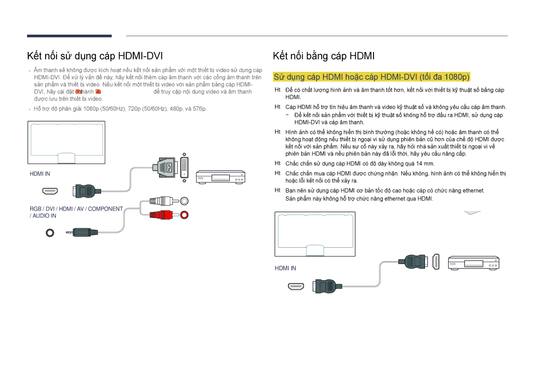 Samsung LH40DBDPLGC/XY, LH32DBDPLGC/XY, LH48DBDPLGC/XY manual Kế́t nố́i sử dụng cá́p HDMI-DVI, Kết nối băng cáp Hdmi 