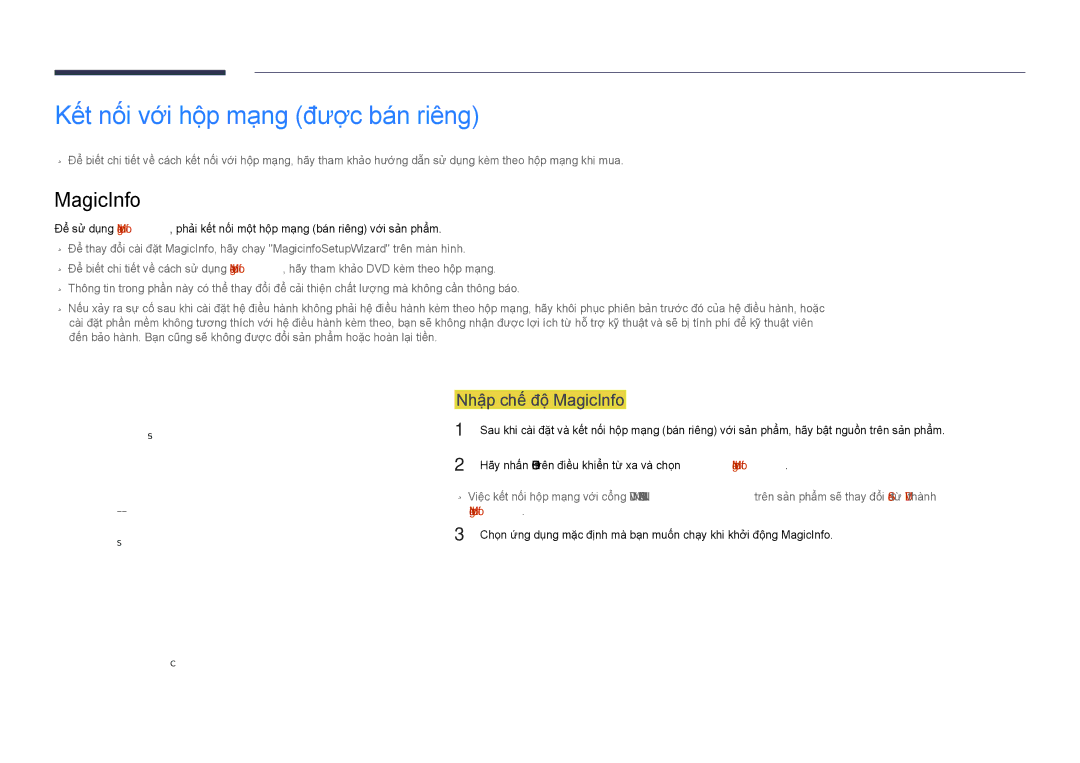 Samsung LH48DBDPLGC/XY, LH32DBDPLGC/XY manual Kết nối với hộp mạng được bán riêng, Nhập chế độ MagicInfo 