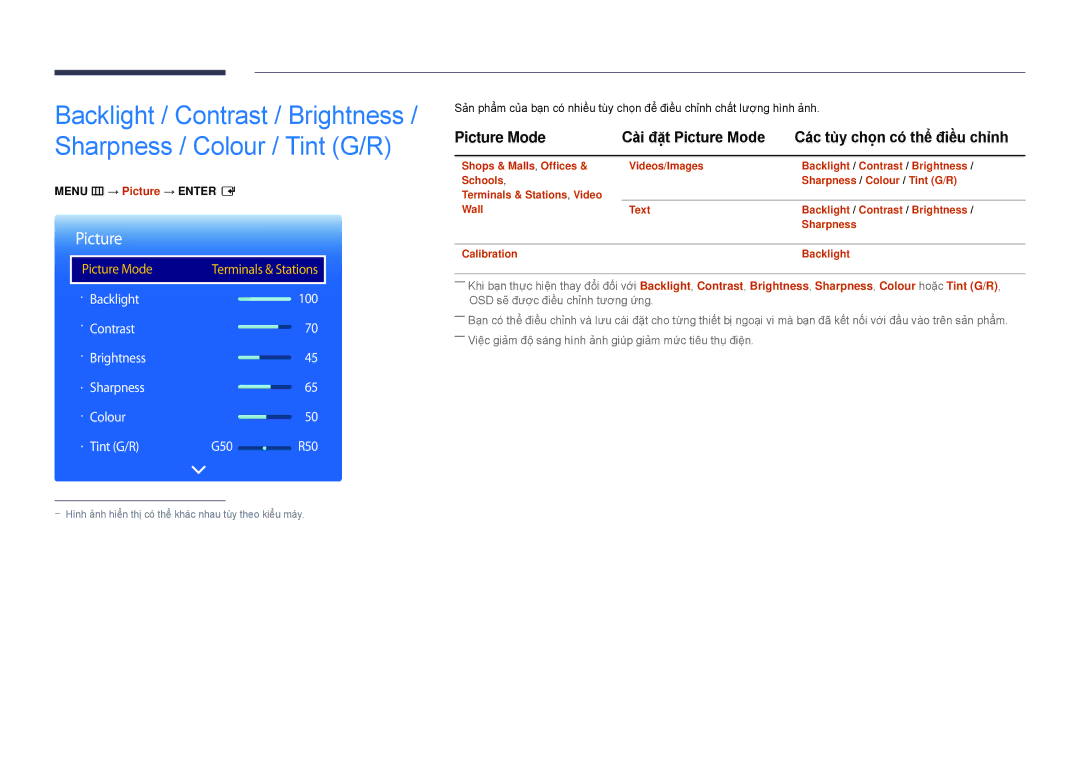 Samsung LH55DBDPLGC/XY, LH32DBDPLGC/XY, LH48DBDPLGC/XY, LH40DBDPLGC/XY manual Menu m → Picture → Enter E 