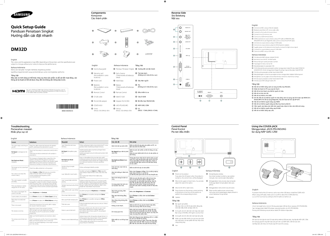 Samsung LH32DMDPLGC/XY manual Troubleshooting Pemecahan masalah Khắc phục sự cô, Các vấn đê Giải pháp 