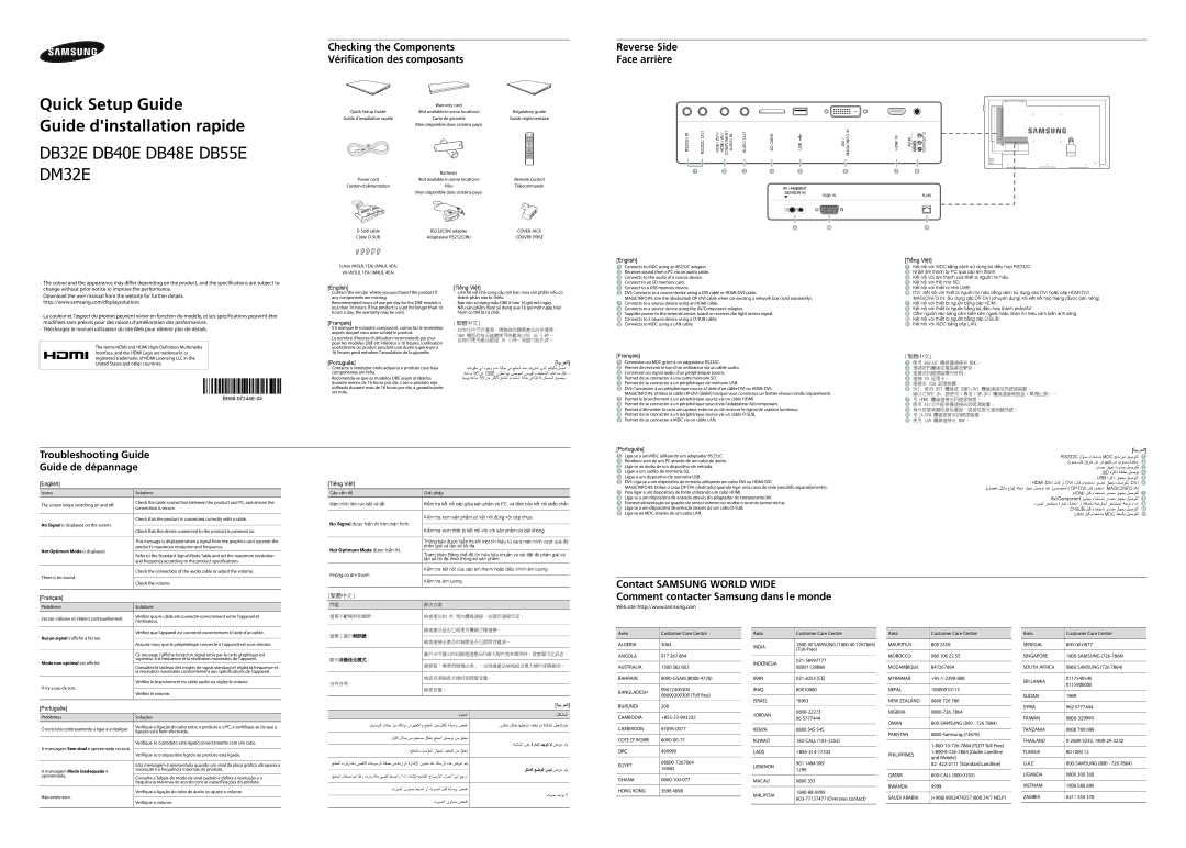 Samsung LH55DBEPLGC/NG manual Checking the Components Vérification des composants, Reverse Side Face arrière 