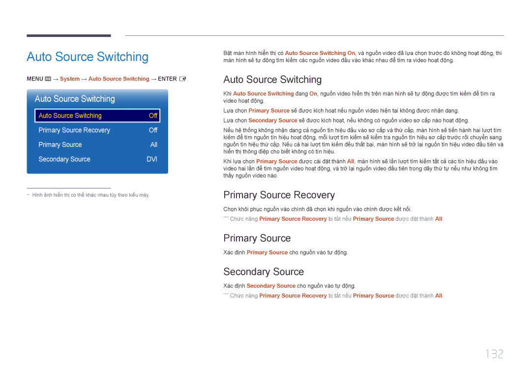 Samsung LH32DBEPLGC/XY, LH32DMEPLGC/XY, LH40DBEPLGC/XY, LH48DMEPLGC/XY, LH55DBEPLGC/XV manual Auto Source Switching, 132 