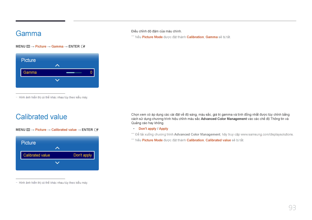 Samsung LH55DBEPLGC/XV, LH32DMEPLGC/XY manual Calibrated value, Menu m → Picture → Gamma → Enter E, Dont apply / Apply 