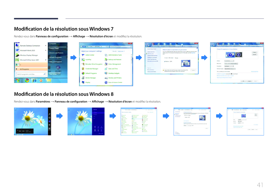 Samsung LH55EDCPLBC/EN, LH32EDCPLBC/EN, LH75EDCPLBC/EN, LH65EDCPLBC/EN manual Modification de la résolution sous Windows 