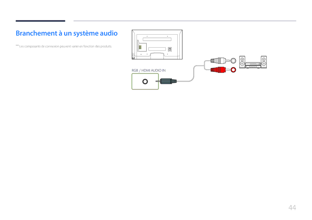 Samsung LH65EDCPLBC/EN, LH32EDCPLBC/EN, LH75EDCPLBC/EN, LH40EDCPLBC/EN, LH46EDCPLBC/EN manual Branchement à un système audio 