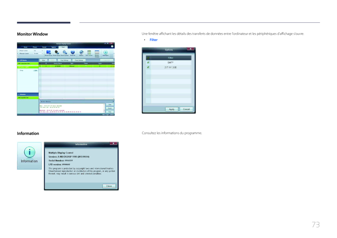 Samsung LH75EDCPLBC/EN, LH32EDCPLBC/EN, LH65EDCPLBC/EN, LH40EDCPLBC/EN, LH46EDCPLBC/EN manual Monitor Window Information 