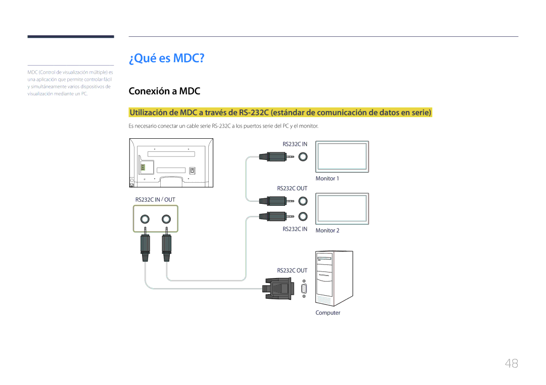 Samsung LH32EDCPLBC/EN, LH75EDCPLBC/EN, LH65EDCPLBC/EN, LH40EDCPLBC/EN, LH46EDCPLBC/EN manual ¿Qué es MDC?, Conexión a MDC 