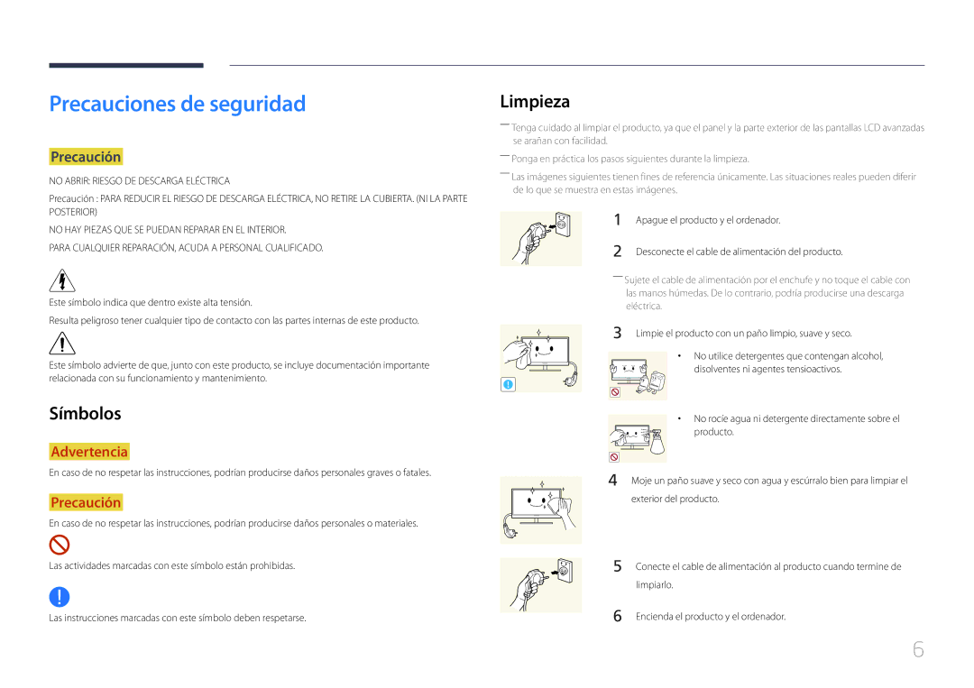 Samsung LH32EDCPLBC/EN, LH75EDCPLBC/EN, LH65EDCPLBC/EN manual Precauciones de seguridad, Limpieza, Símbolos, Precaución 