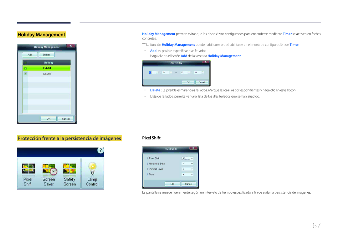 Samsung LH75EDCPLBC/EN, LH32EDCPLBC/EN, LH65EDCPLBC/EN, LH40EDCPLBC/EN, LH46EDCPLBC/EN, LH55EDCPLBC/EN manual Holiday Management 