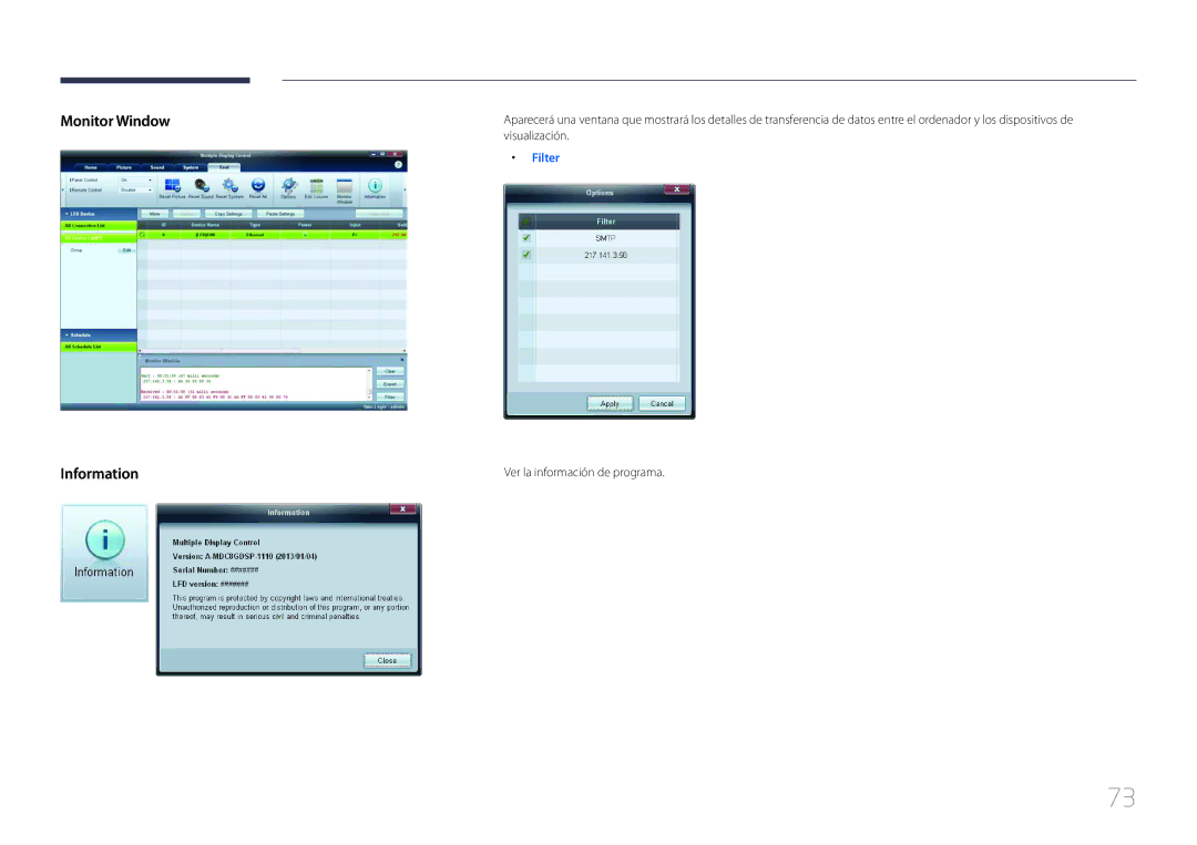 Samsung LH75EDCPLBC/EN, LH32EDCPLBC/EN, LH65EDCPLBC/EN, LH40EDCPLBC/EN, LH46EDCPLBC/EN manual Monitor Window Information 