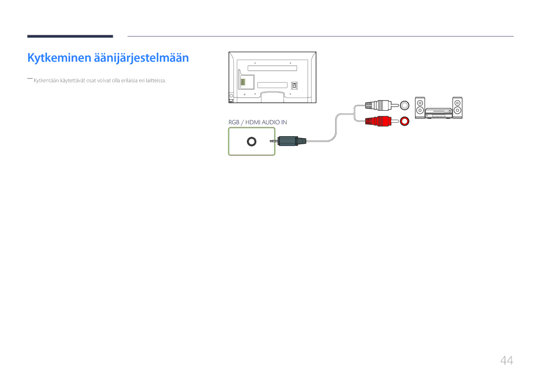 Samsung LH65EDCPLBC/EN, LH32EDCPLBC/EN, LH75EDCPLBC/EN, LH40EDCPLBC/EN, LH46EDCPLBC/EN manual Kytkeminen äänijärjestelmään 