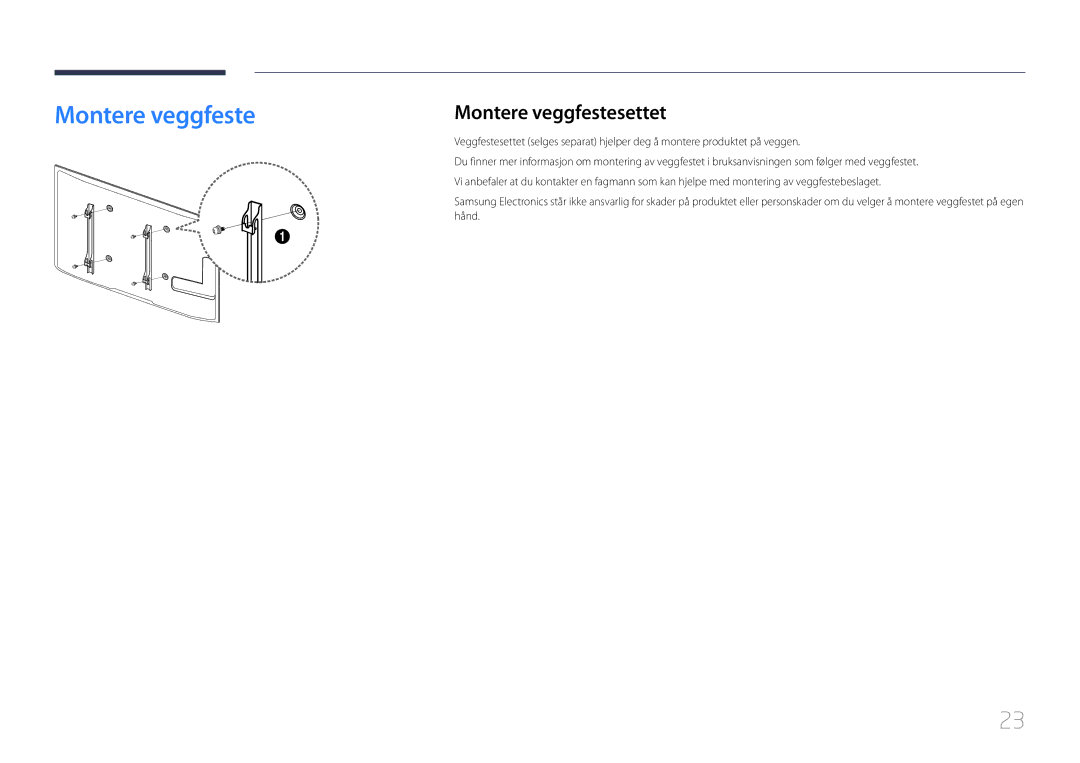 Samsung LH65EDCPLBC/EN, LH32EDCPLBC/EN, LH75EDCPLBC/EN, LH40EDCPLBC/EN, LH46EDCPLBC/EN manual Montere veggfestesettet, Hånd 