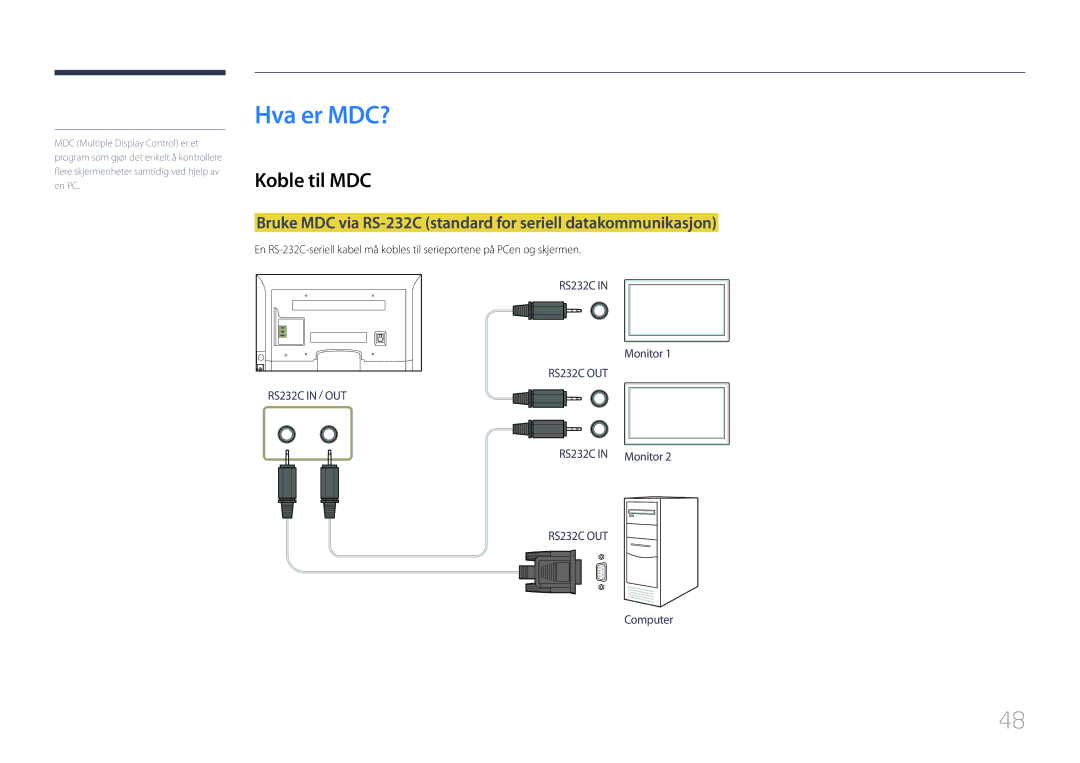 Samsung LH65EDCPRBC/EN, LH32EDCPLBC/EN, LH75EDCPLBC/EN, LH65EDCPLBC/EN, LH40EDCPLBC/EN manual Hva er MDC?, Koble til MDC 