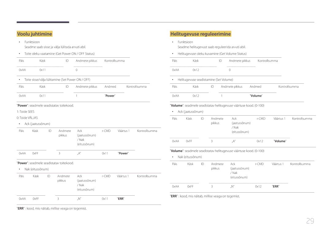 Samsung LH75EDCPLBC/EN, LH32EDCPLBC/EN, LH65EDCPLBC/EN, LH40EDCPLBC/EN manual Voolu juhtimine, Helitugevuse reguleerimine 