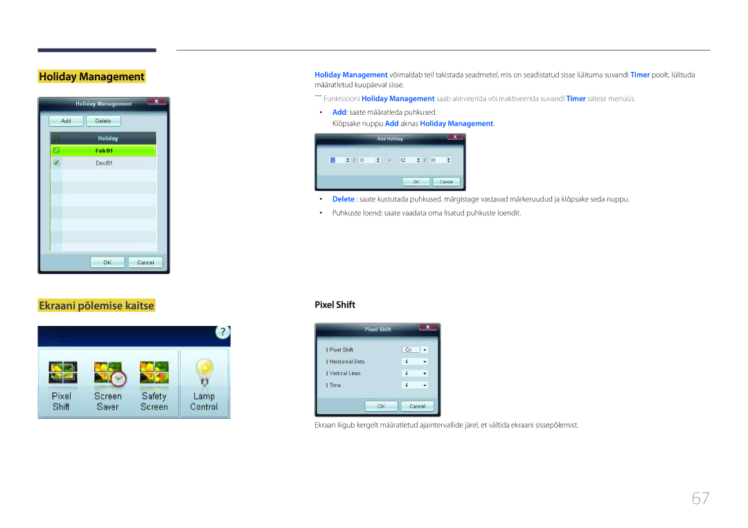 Samsung LH46EDCPLBC/EN, LH32EDCPLBC/EN, LH75EDCPLBC/EN, LH65EDCPLBC/EN, LH40EDCPLBC/EN, LH55EDCPLBC/EN Ekraani põlemise kaitse 