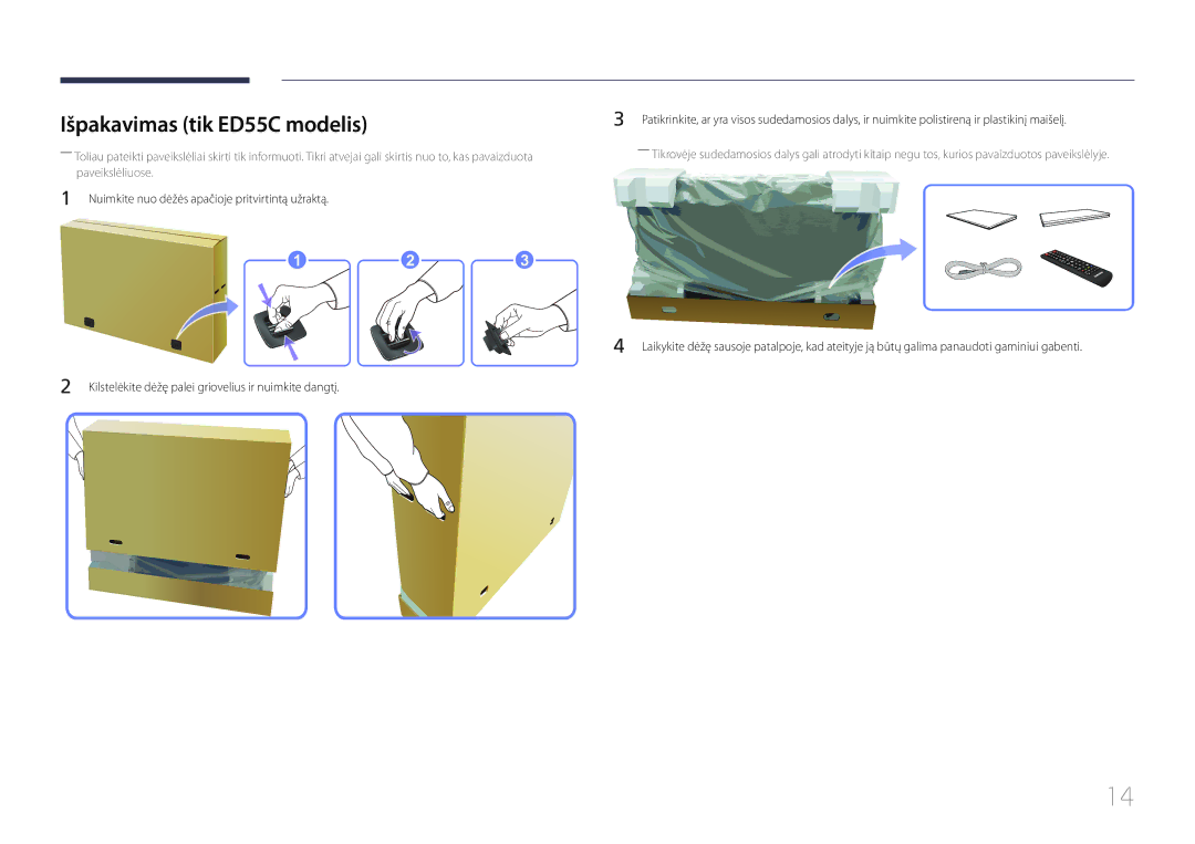 Samsung LH32EDCPLBC/EN, LH75EDCPLBC/EN, LH65EDCPLBC/EN, LH40EDCPLBC/EN, LH46EDCPLBC/EN manual Išpakavimas tik ED55C modelis 