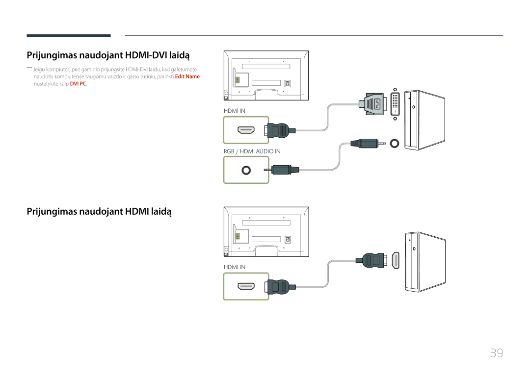 Samsung LH46EDCPLBC/EN, LH32EDCPLBC/EN manual Prijungimas naudojant HDMI-DVI laidą, Prijungimas naudojant Hdmi laidą 