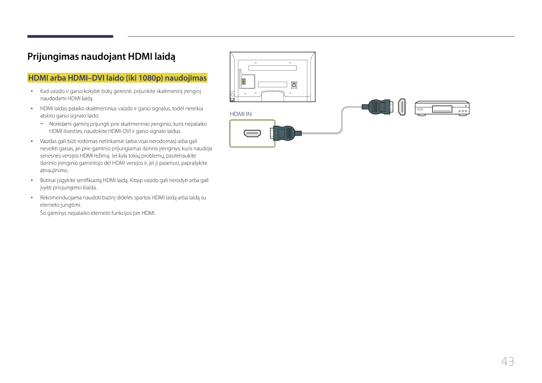 Samsung LH75EDCPLBC/EN, LH32EDCPLBC/EN manual Hdmi arba HDMI-DVI laido iki 1080p naudojimas, Atskiro garso signalo laido 