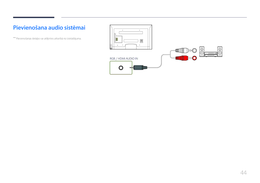 Samsung LH65EDCPLBC/EN, LH32EDCPLBC/EN, LH75EDCPLBC/EN, LH40EDCPLBC/EN, LH46EDCPLBC/EN manual Pievienošana audio sistēmai 