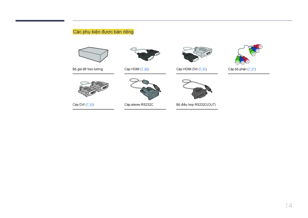 Samsung LH46EDDPLGC/XY, LH32EDDPLGC/XY, LH55EDDPLGC/XY, LH40EDDPLGC/XY manual Các phu kiện được bán riêng 