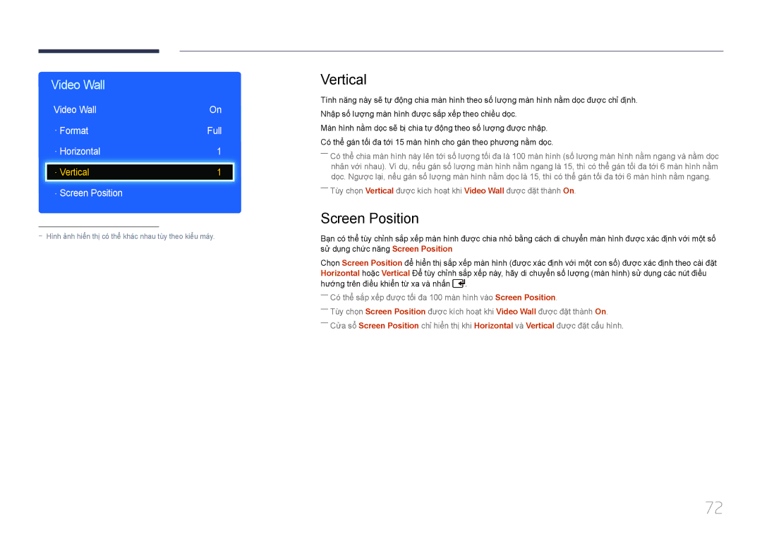 Samsung LH32EDDPLGC/XY, LH55EDDPLGC/XY, LH46EDDPLGC/XY Vertical, Screen Position, Video Wall · Format Full · Horizontal 