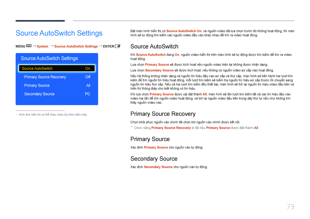 Samsung LH55EDDPLGC/XY, LH32EDDPLGC/XY manual Source AutoSwitch Settings, Primary Source Recovery, Secondary Source 