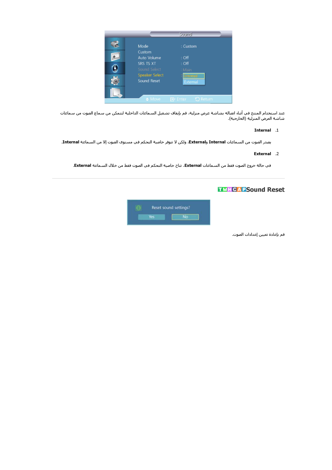 Samsung LH32HBTLBC/XY, LH32HBPLBC/EN, LH32HBPLBC/XY, LH32HBSLBC/XY, LH32HBPLBC/NG, LH32HBSLBC/SM manual Sound Reset, Internal 