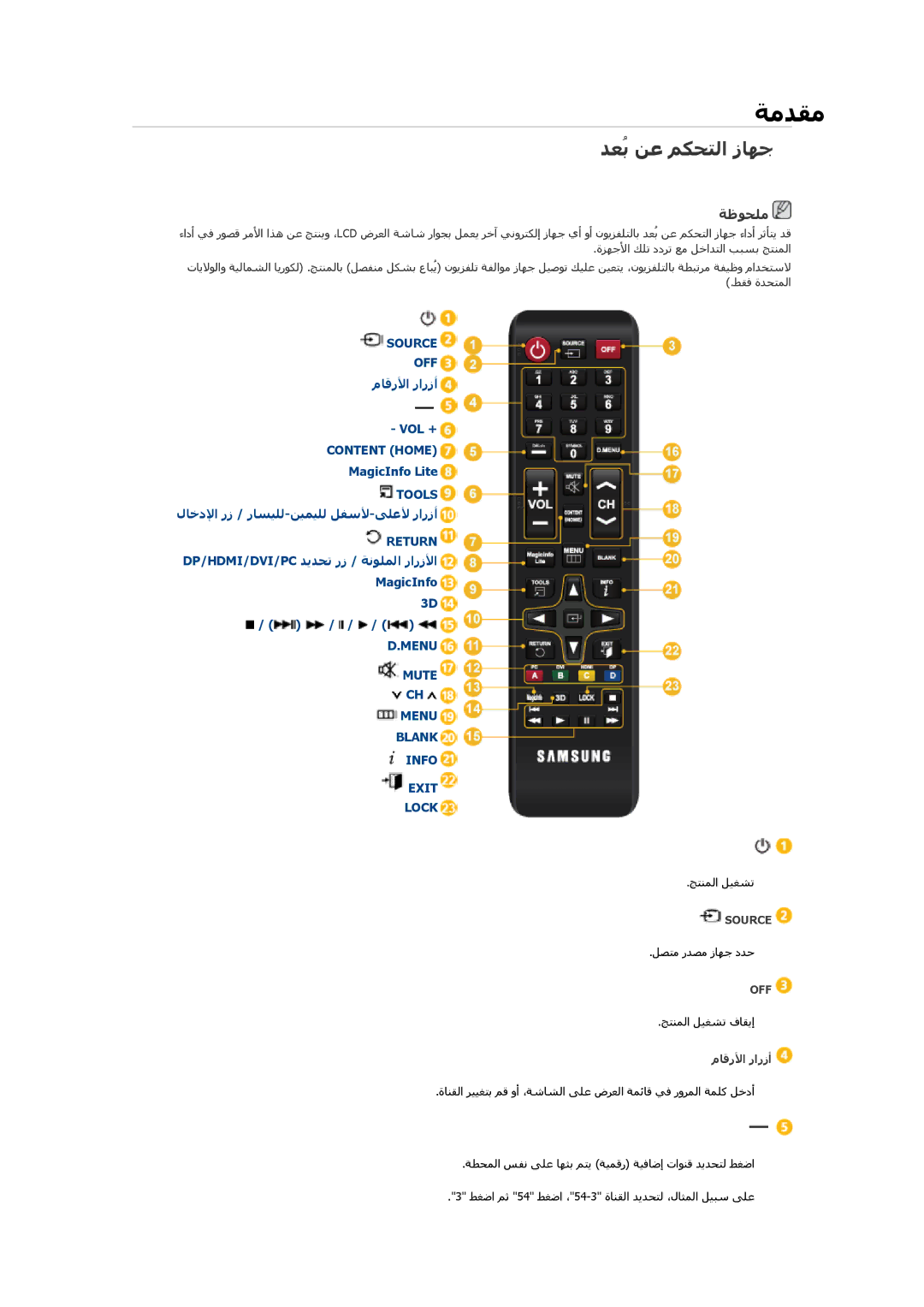 Samsung LH32HBPLBC/EN, LH32HBPLBC/XY, LH32HBSLBC/XY, LH32HBPLBC/NG ﺪﻌُﺑ ﻦﻋ ﻢﻜﺤﺘﻟا زﺎﻬﺟ, Menu Mute Menu Blank Info Exit Lock 