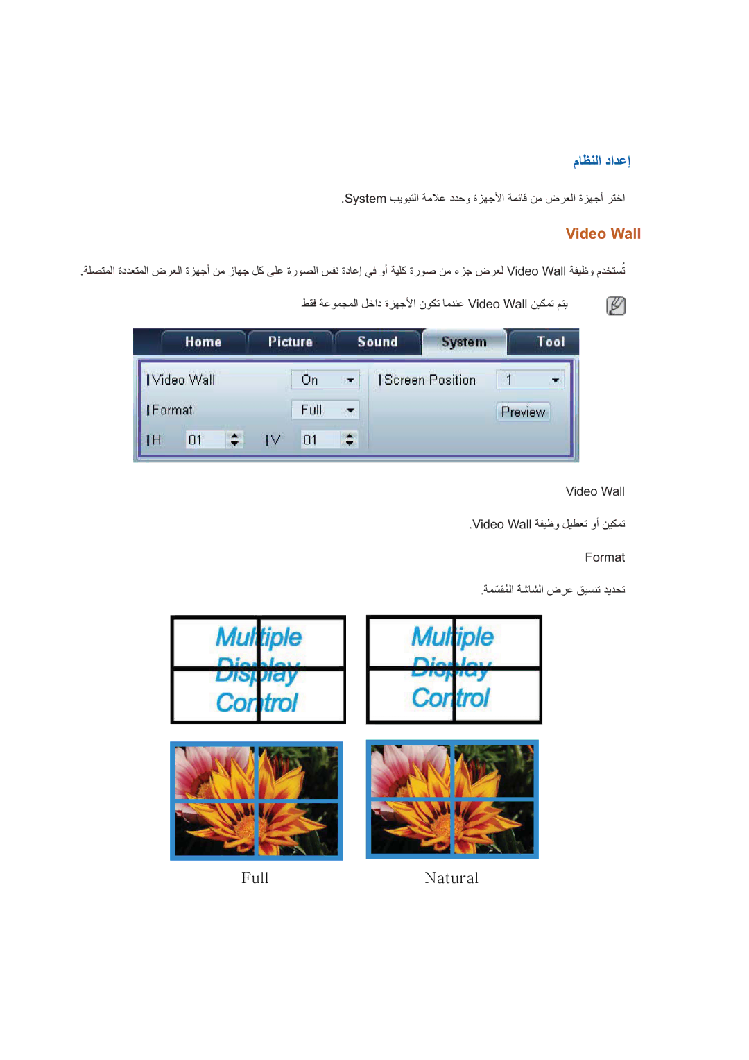 Samsung LH32HBPLBC/NG, LH32HBPLBC/EN, LH32HBPLBC/XY, LH32HBSLBC/XY, LH32HBTLBC/XY, LH32HBSLBC/SM manual Video Wall, FullNatural 