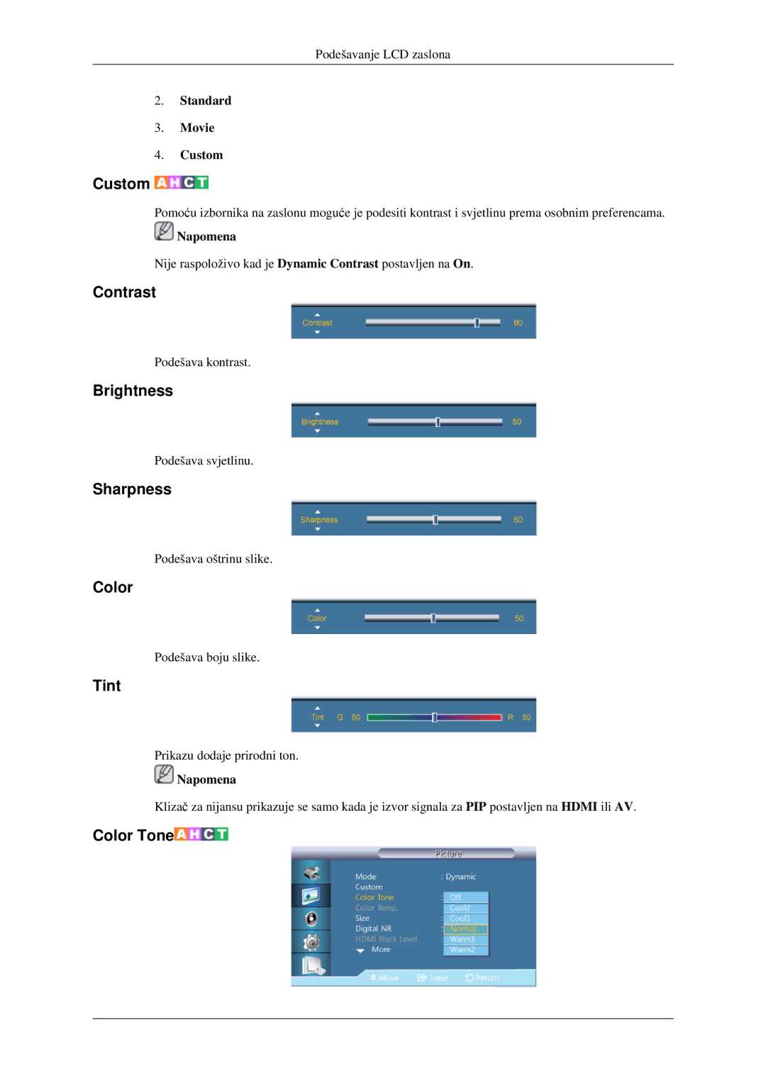 Samsung LH32HBSLBC/EN, LH32HBPLBC/EN manual Contrast, Brightness, Sharpness, Color, Tint 