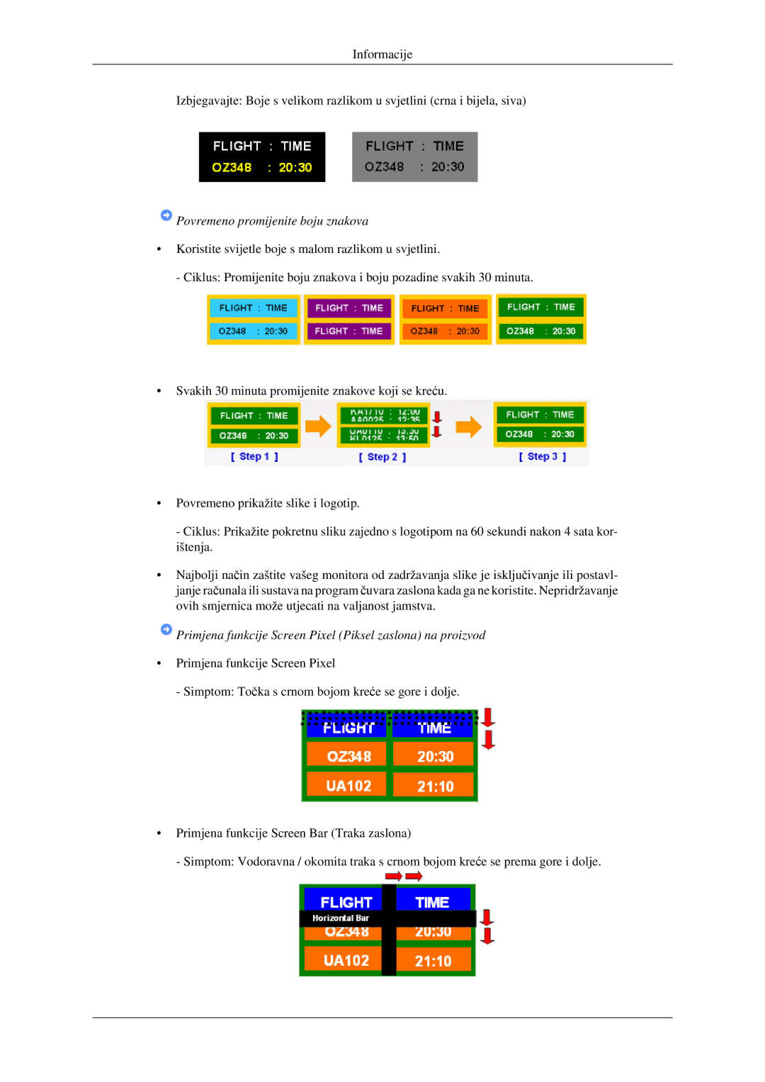 Samsung LH32HBSLBC/EN manual Povremeno promijenite boju znakova, Primjena funkcije Screen Pixel Piksel zaslona na proizvod 