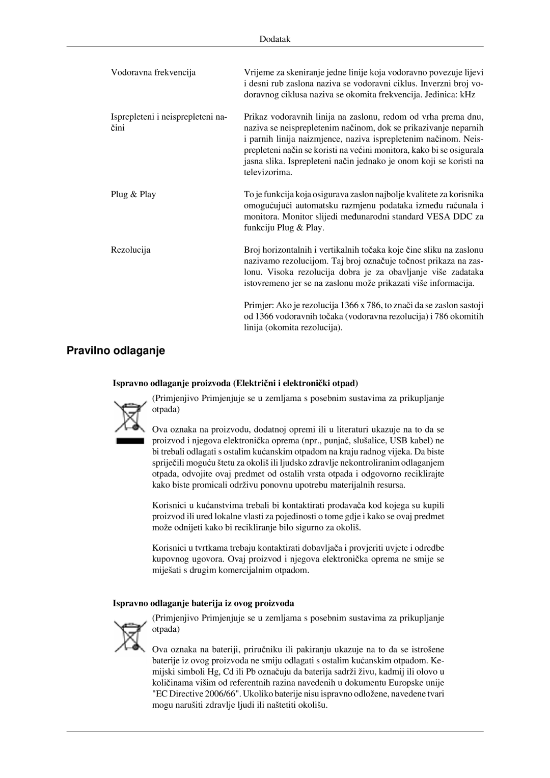 Samsung LH32HBSLBC/EN, LH32HBPLBC/EN manual Pravilno odlaganje, Ispravno odlaganje baterija iz ovog proizvoda 