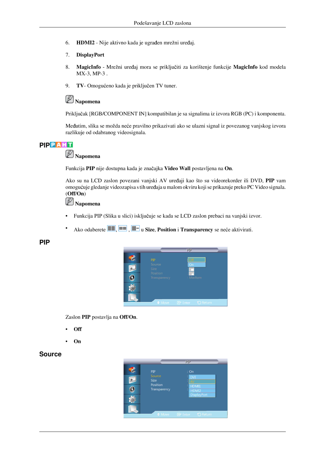 Samsung LH32HBSLBC/EN, LH32HBPLBC/EN manual Source, DisplayPort, Off 