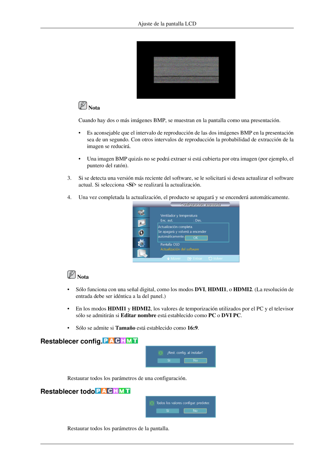 Samsung LH32HBPLBC/EN, LH32HBTLBC/EN, LH32HBSLBC/EN, LH32HBPMBC/EN manual Restablecer config, Restablecer todo 