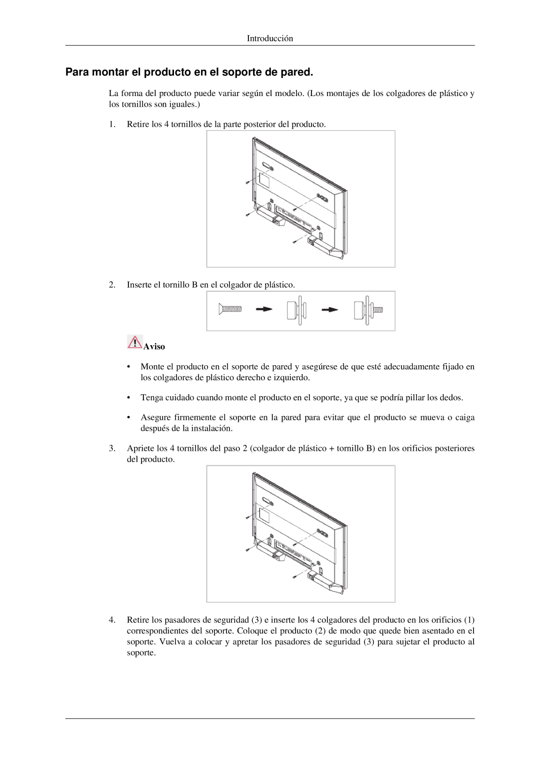 Samsung LH32HBPLBC/EN, LH32HBTLBC/EN, LH32HBSLBC/EN, LH32HBPMBC/EN manual Para montar el producto en el soporte de pared 