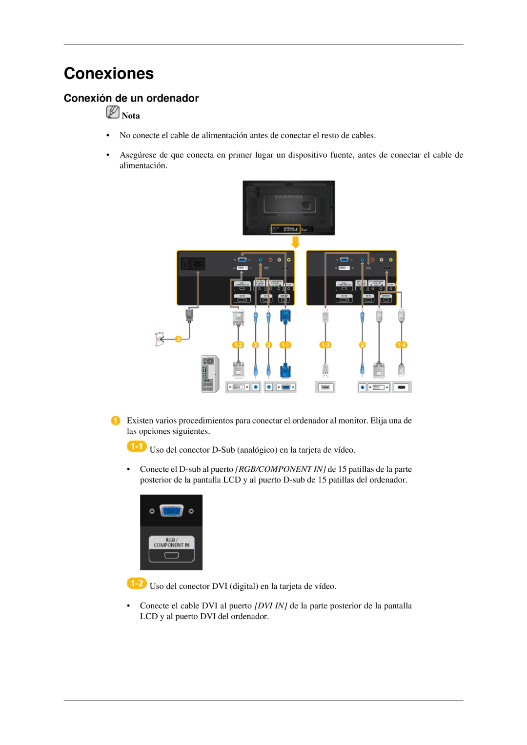 Samsung LH32HBSLBC/EN, LH32HBTLBC/EN, LH32HBPLBC/EN, LH32HBPMBC/EN manual Conexiones, Conexión de un ordenador 