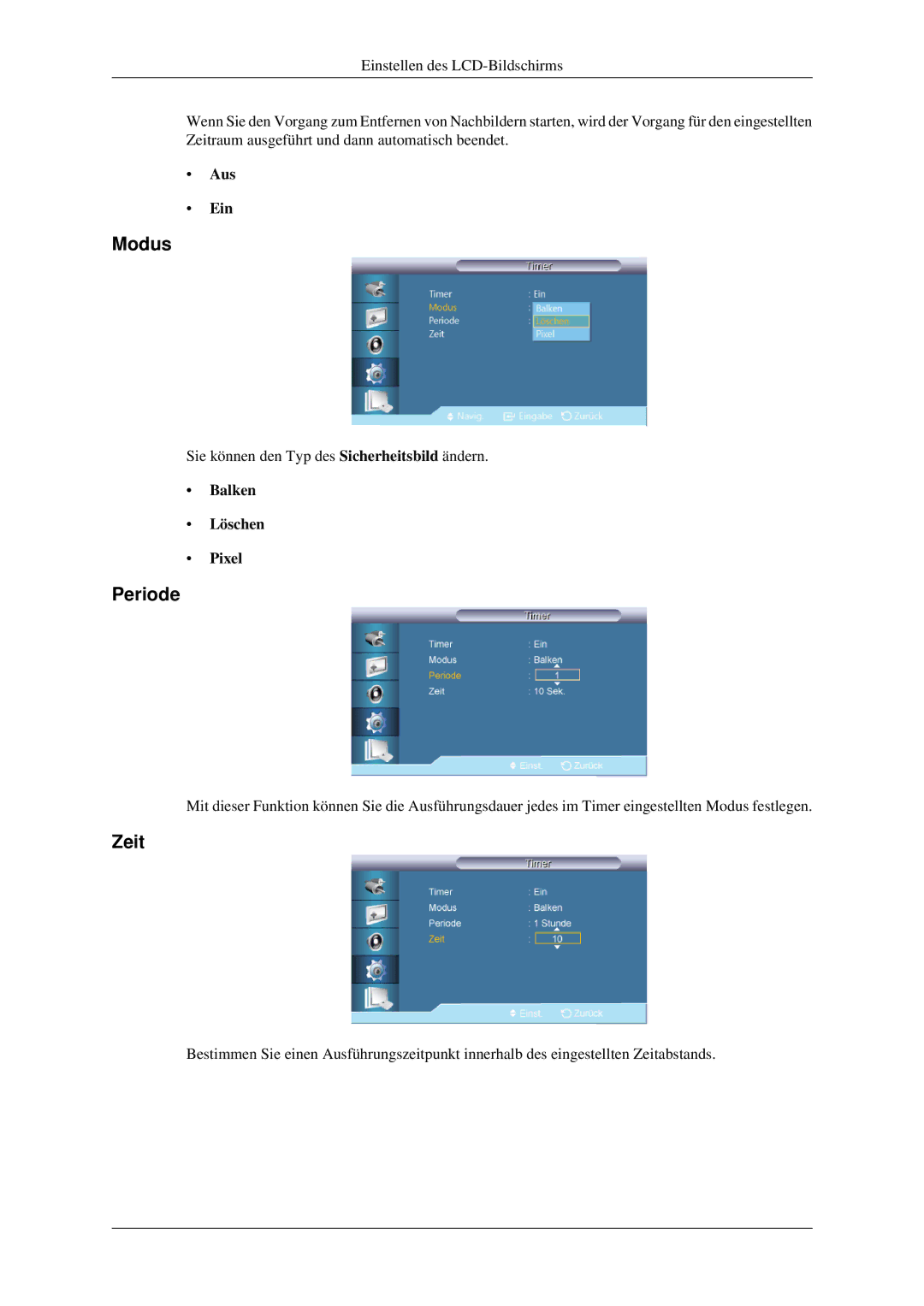 Samsung LH32HBSLBC/EN, LH32HBTLBC/EN, LH32HBPLBC/EN manual Periode, Balken Löschen Pixel 