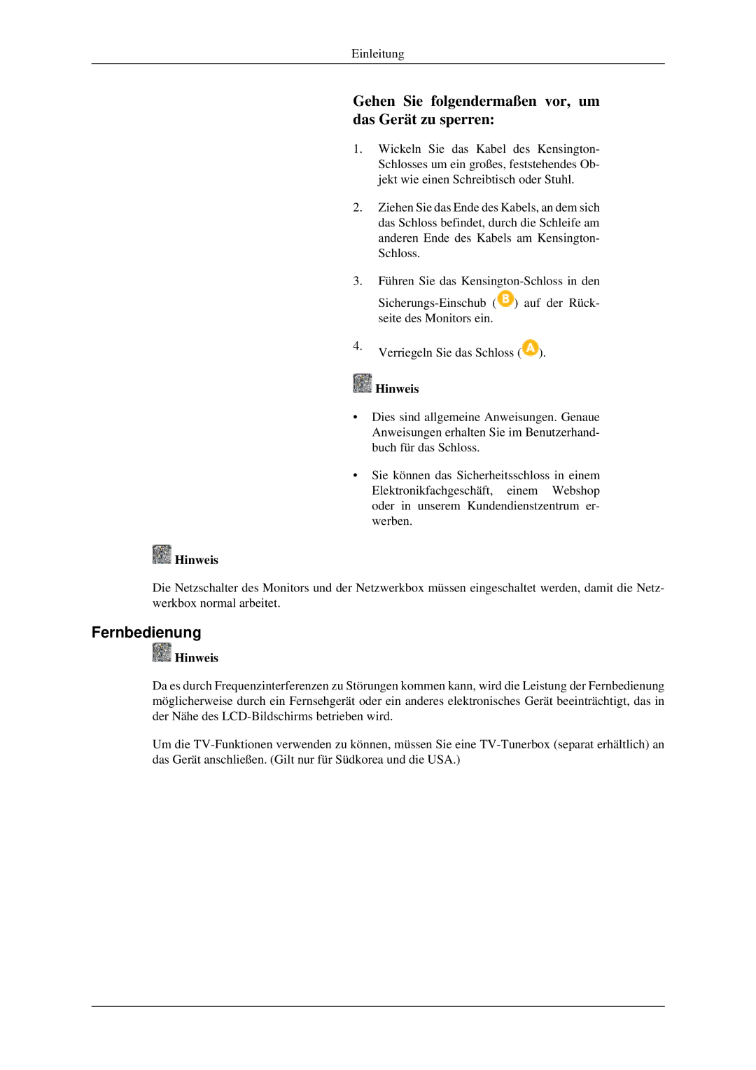 Samsung LH32HBPLBC/EN, LH32HBTLBC/EN, LH32HBSLBC/EN Gehen Sie folgendermaßen vor, um das Gerät zu sperren, Fernbedienung 