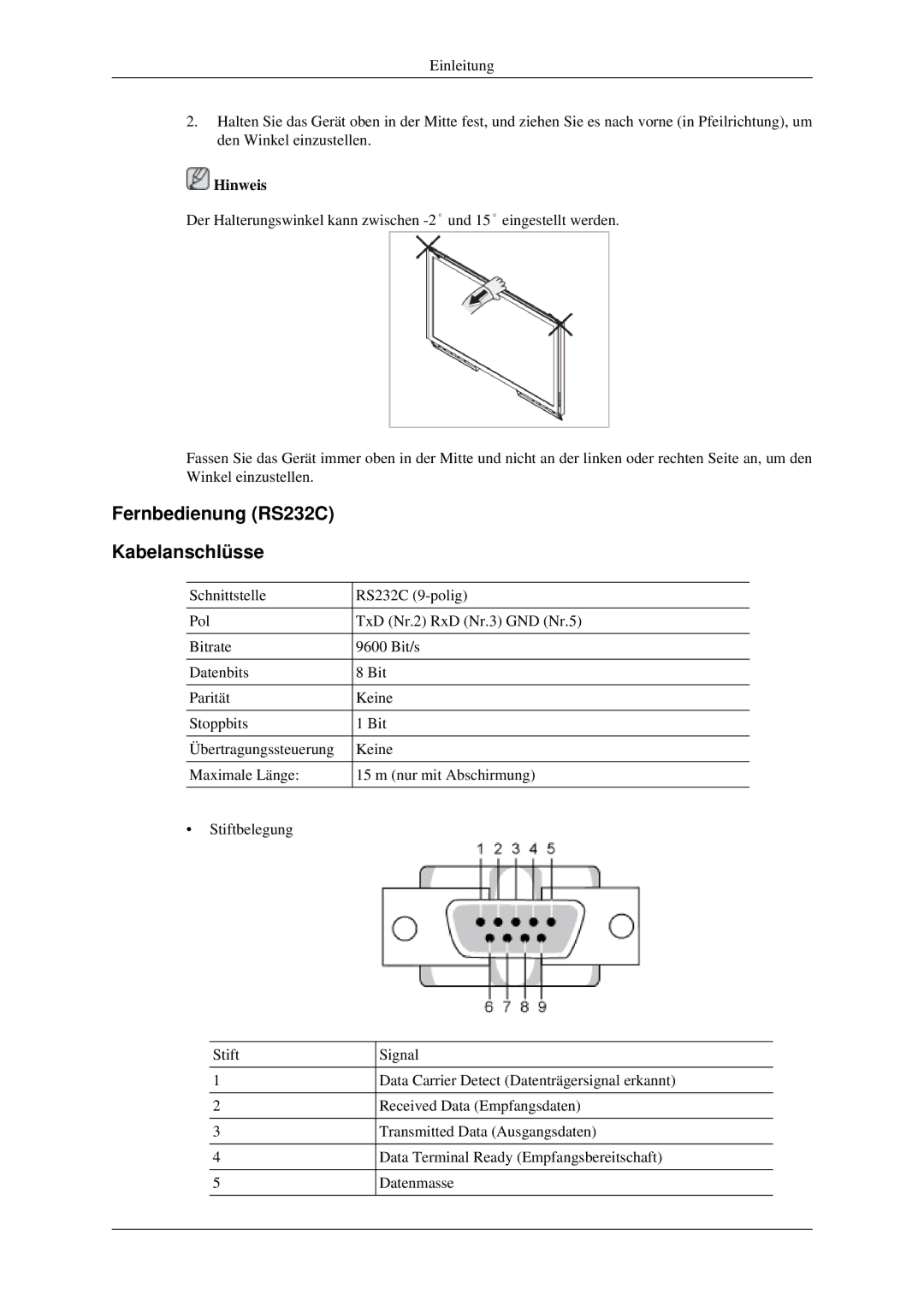 Samsung LH32HBPLBC/EN, LH32HBTLBC/EN, LH32HBSLBC/EN manual Fernbedienung RS232C Kabelanschlüsse 