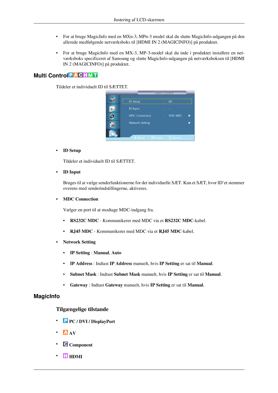 Samsung LH32HBPLBC/EN, LH32HBTLBC/EN, LH32HBSLBC/EN manual MagicInfo, ID Setup, ID Input, MDC Connection 